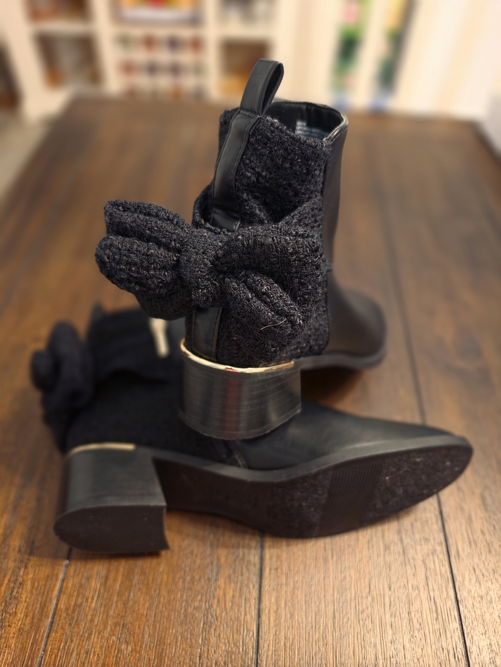 Crown & Ivy Black Bow Ankle Boots Like New